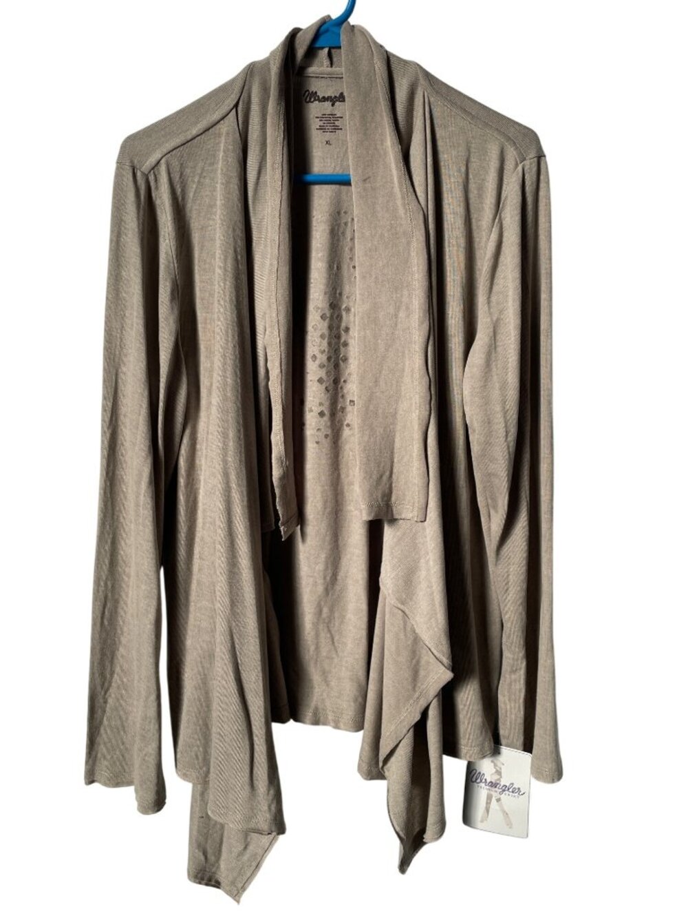 Wrangler Cardigan XL Studded Waterfall Open Front Neutral Western Cozy Tan NEW